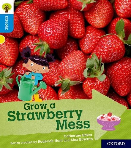 Book cover with strawberries, a girl watering plants, and text “Grow a Strawberry Mess”.