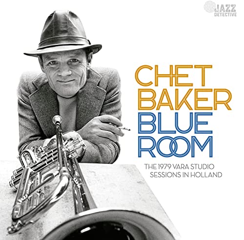 Chet Baker in a hat with a trumpet, album cover for Blue Room.