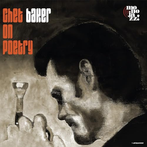 Chet Baker portrait on album cover with text and glassware.