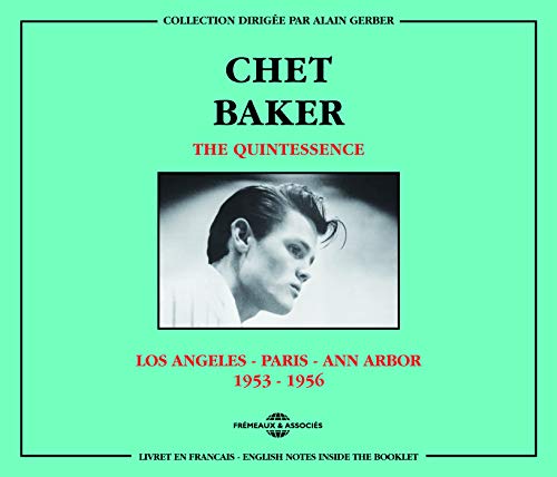 Chet Baker album cover: portrait in black and white, teal background.