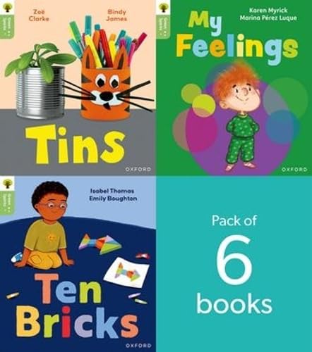 Six colorful children’s books from Oxford Reading Tree Green Sparks Level 1.