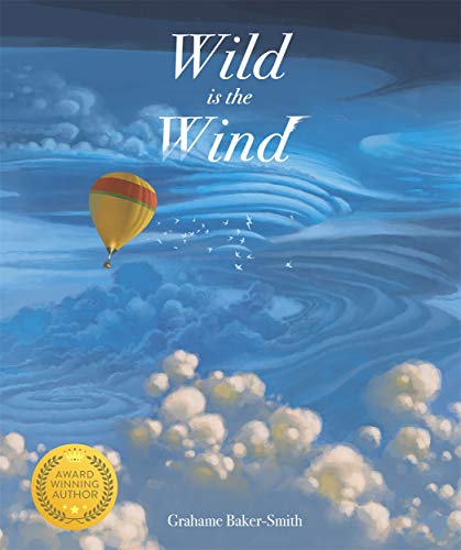 Book cover: hot air balloon over swirling blue and white clouds.