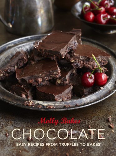 Book cover featuring dark chocolate pieces and fresh cherries.