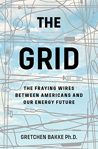 Book cover showing tangled power lines against a cloudy sky with bold black text.