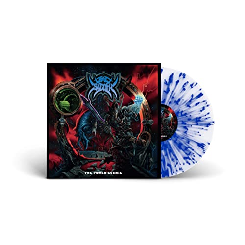 Bal-sagoth vinyl record with sci-fi cover art and blue-white swirl disc.
