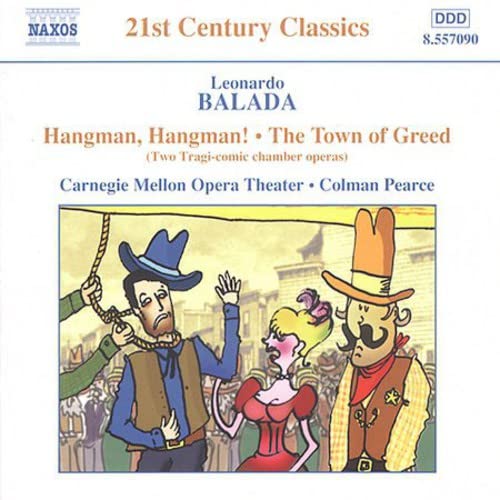 CD cover for "Hangman, Hangman!" opera by Leonardo Balada, with cartoon art.