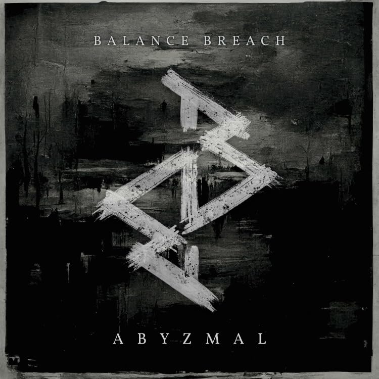 Dark album cover with a distressed, abstract white symbol and text.