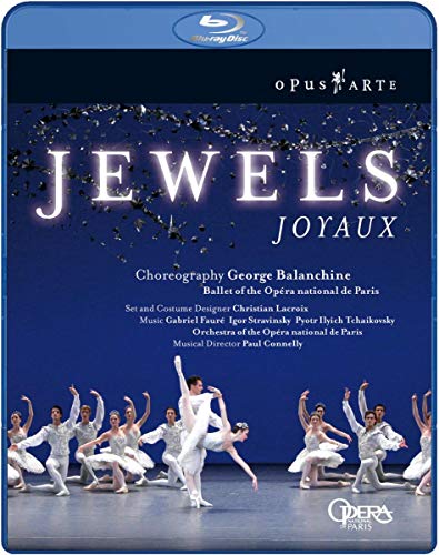 Blu-ray cover for "Jewels" ballet, featuring dancers in white costumes.