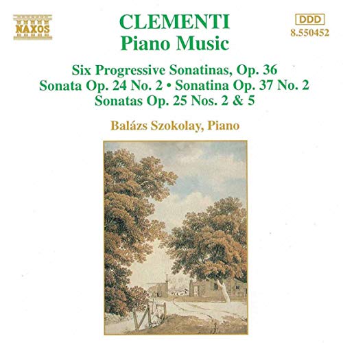 CD cover for Balázs Szokolay’s Clementi piano music with landscape painting.
