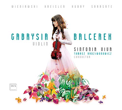 CD cover featuring a woman in a flowing dress holding a violin surrounded by flowers.