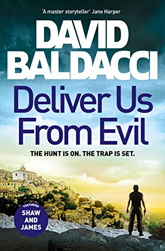 Book cover: “Deliver Us From Evil” by David Baldacci, featuring Shaw and James.
