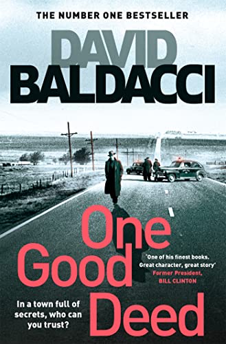 Book cover: “One Good Deed” by David Baldacci, featuring a man in a trench coat.