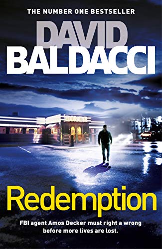 Book cover for "Redemption" by David Baldacci, featuring a man and diner.