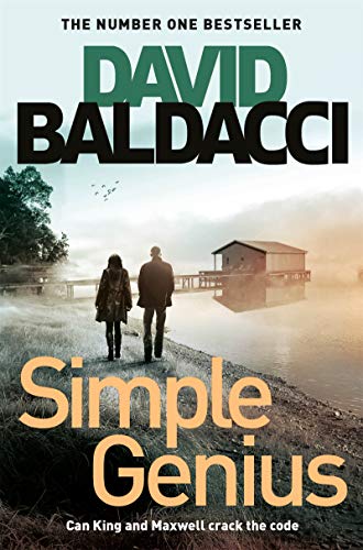 Book cover: "Simple Genius" by David Baldacci, two figures by water.