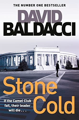 Book cover for Stone Cold by David Baldacci featuring a person before a building.