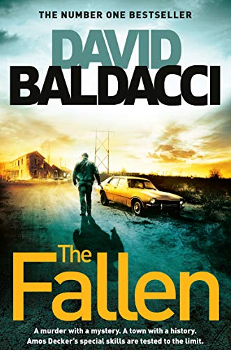 Book cover for The Fallen by David Baldacci showing a man walking toward a car.