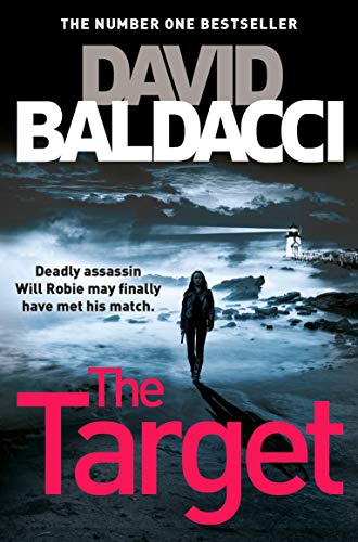 Book cover: "The Target" by David Baldacci, featuring a lone figure by the sea.