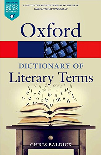Cover of "The Oxford Dictionary of Literary Terms" with keyboard and book.