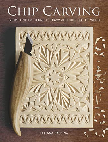 Book cover featuring a carved wooden panel and chip carving knife.