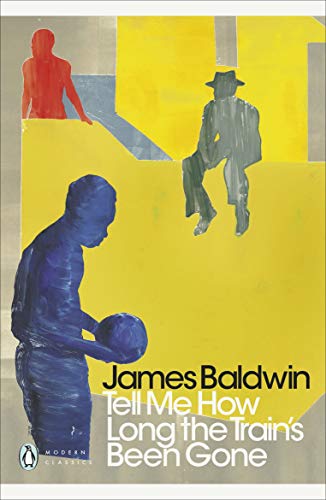 Book cover with abstract figures in blue and red on yellow background.