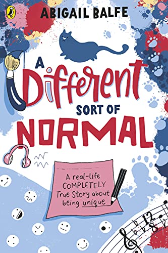 Book cover: "A Different Sort of Normal" with colorful doodles and text.