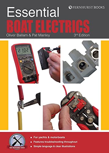 Book cover: "Essential Boat Electrics" with images of electrical tools and wiring.