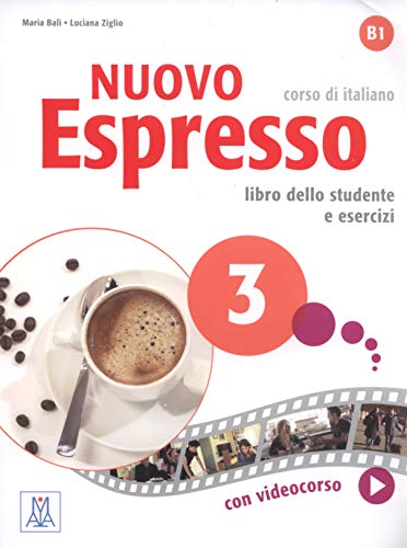 Cover of Nuovo Espresso 3 Italian textbook featuring a coffee cup and film strip.