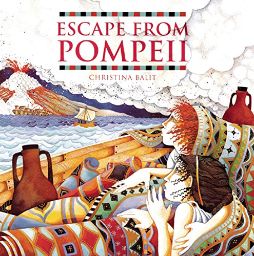 Book cover illustration showing two people in a boat watching a volcanic eruption.