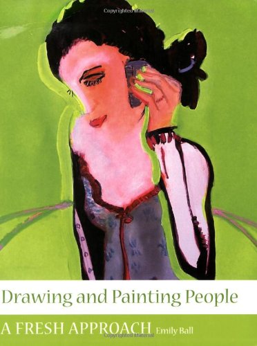 A stylized painting of a woman on a phone against a bright green background.