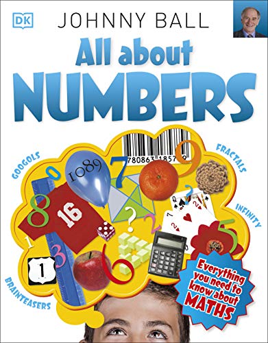 Book cover: "All About Numbers" with math objects and faces.