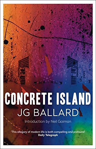 Book cover for Concrete Island by JG Ballard with abstract colorful, textured background.