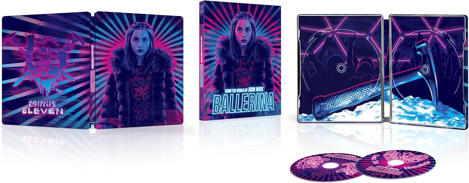 SteelBook Blu-ray case for "Ballerina," featuring a woman with neon artwork.