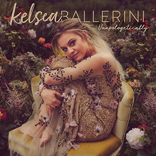 Kelsea Ballerini album cover, seated amongst wildflowers in a gold dress.