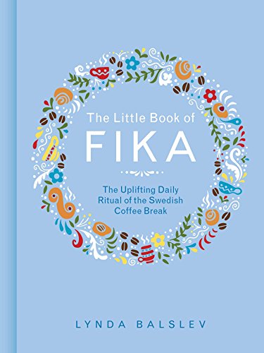 Book cover with light blue background and a circular floral and coffee-themed illustration.