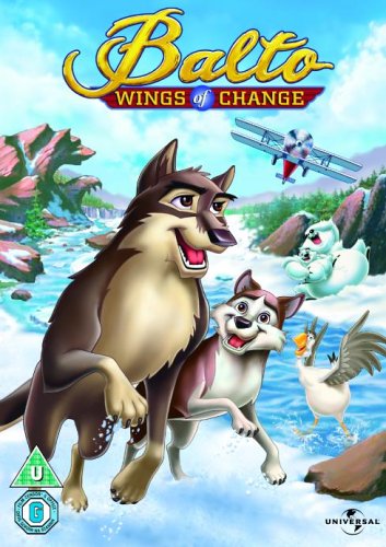 DVD cover art for Balto: Wings of Change featuring Balto, Kodi, and friends in snow.