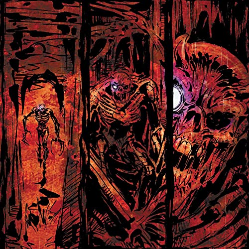 Dark, comic-style album art featuring skeletal figures in a fiery landscape.