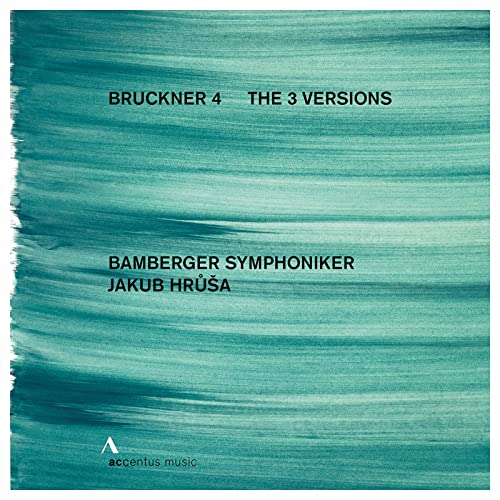 CD cover for Bruckner’s Symphony No. 4, teal brushstroke background.
