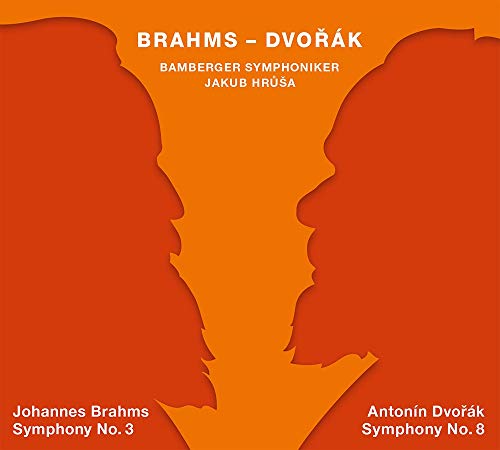 CD cover with silhouetted profiles of Brahms and Dvořák on orange background.