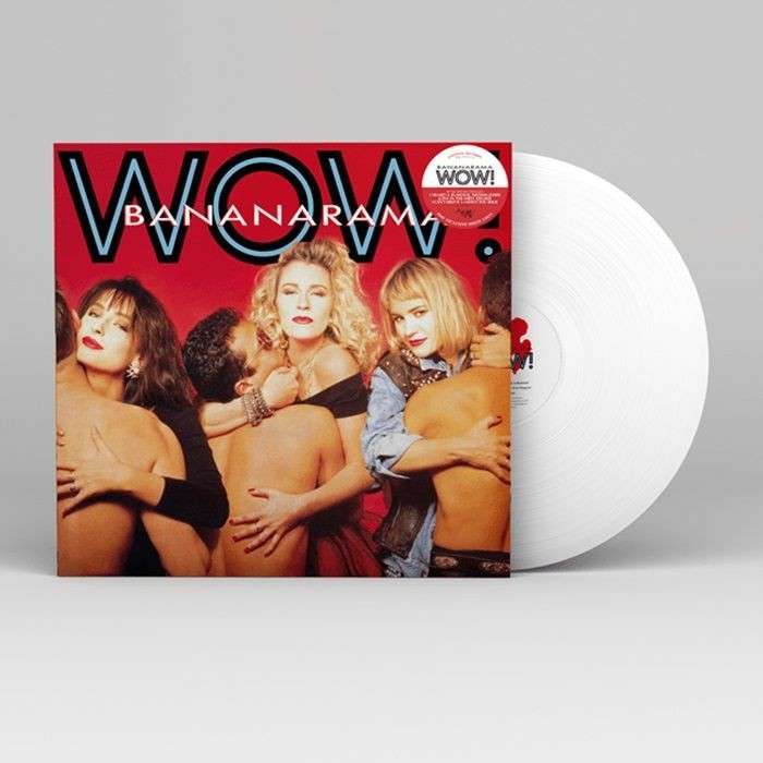 Bananarama’s “Wow!” vinyl record cover with band members and white disc.