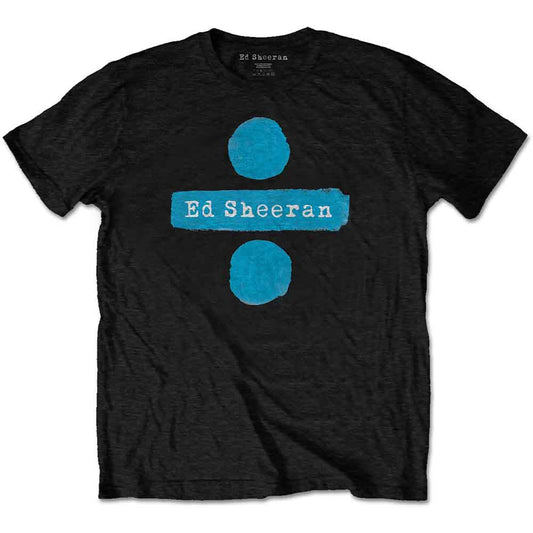 Man wearing a black t-shirt with blue circles and "Ed Sheeran" text.