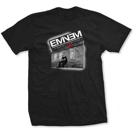 Black t-shirt with a grayscale image of Eminem and album artwork.