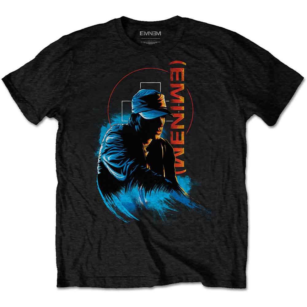 Black Eminem t-shirt with a collage of Slim Shady images.