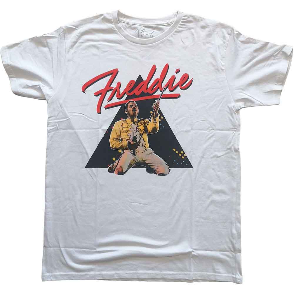 Gray t-shirt with a triangular graphic of Freddie Mercury performing.