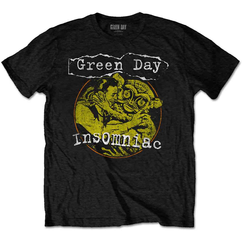 Black Green Day Insomniac t-shirt featuring a graphic of a person hugging a monkey.