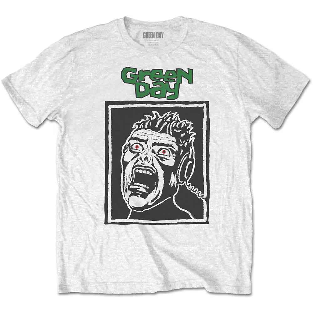 Gray t-shirt with a black and green screaming face graphic.