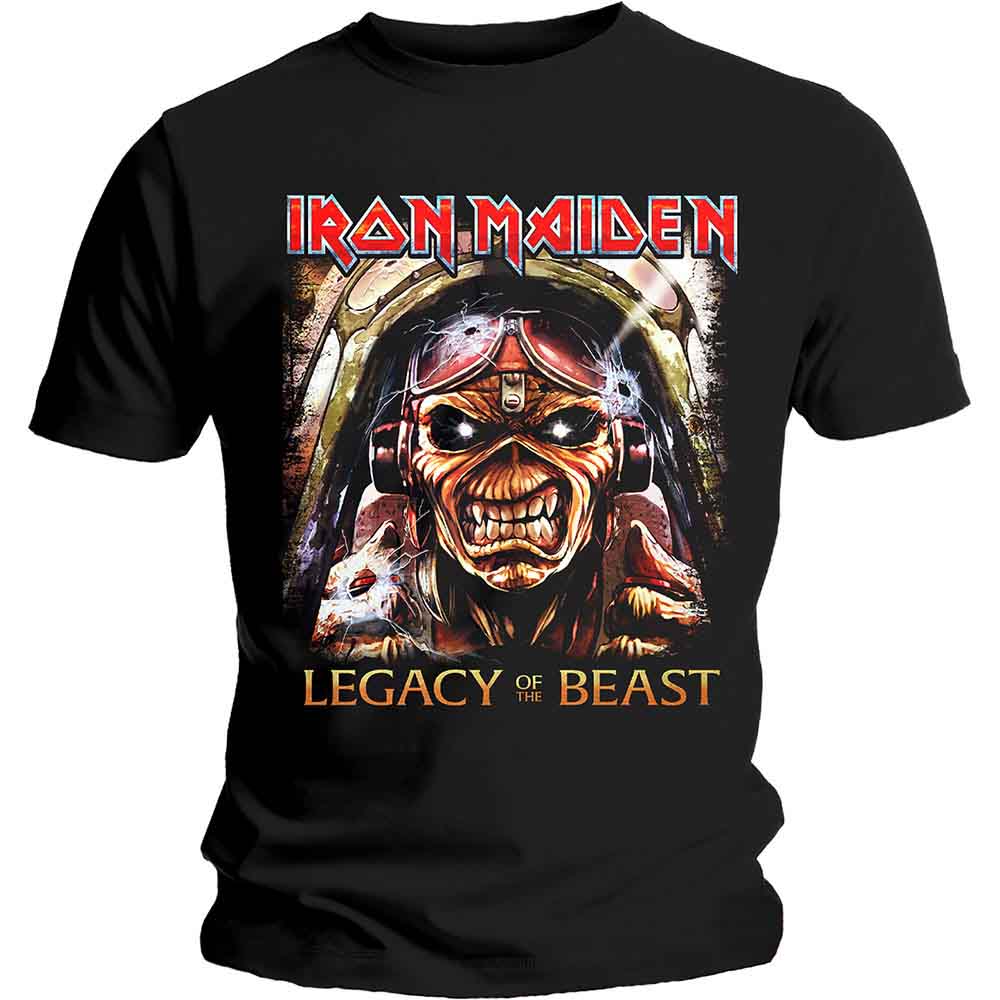 Man wearing a black Iron Maiden t-shirt with Eddie artwork.