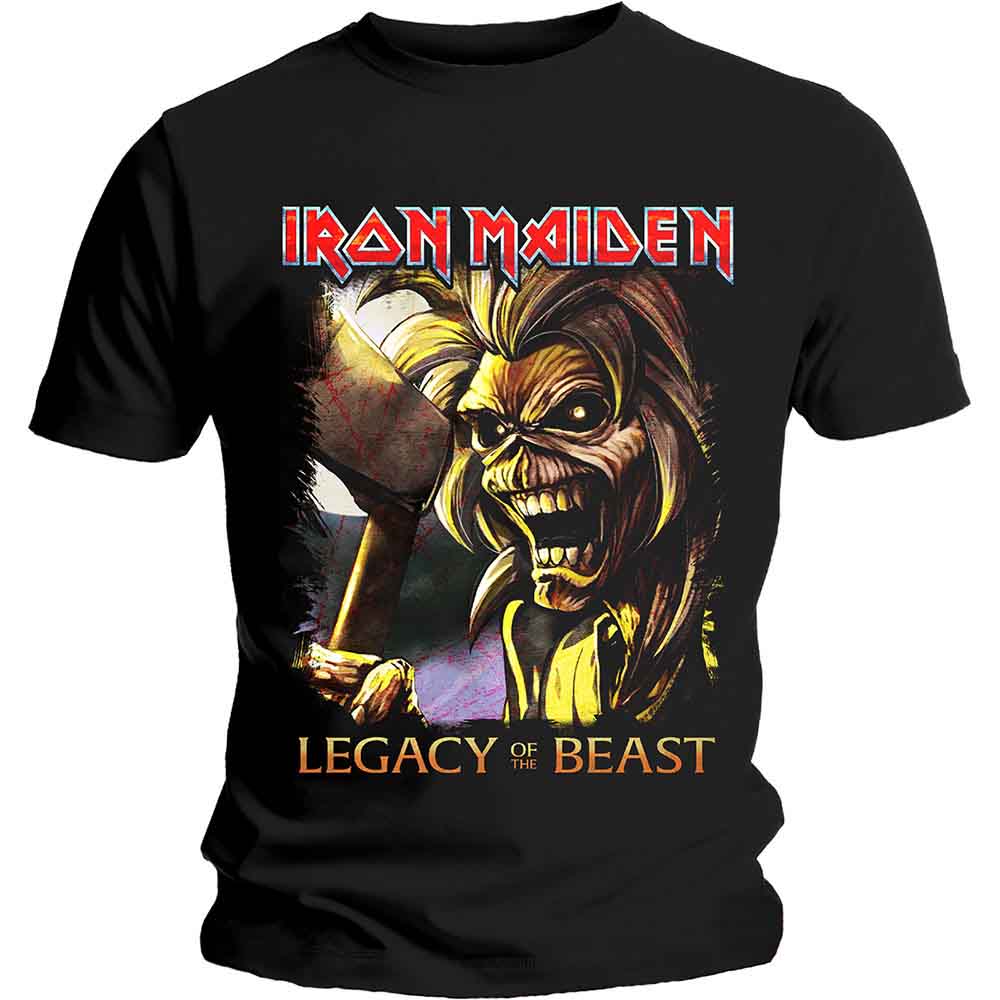 Man wearing a black Iron Maiden t-shirt with Eddie artwork.