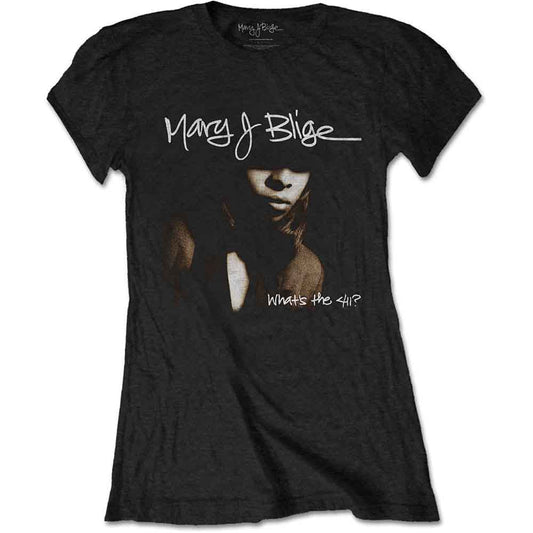 Black women's t-shirt with a portrait of Mary J. Blige.