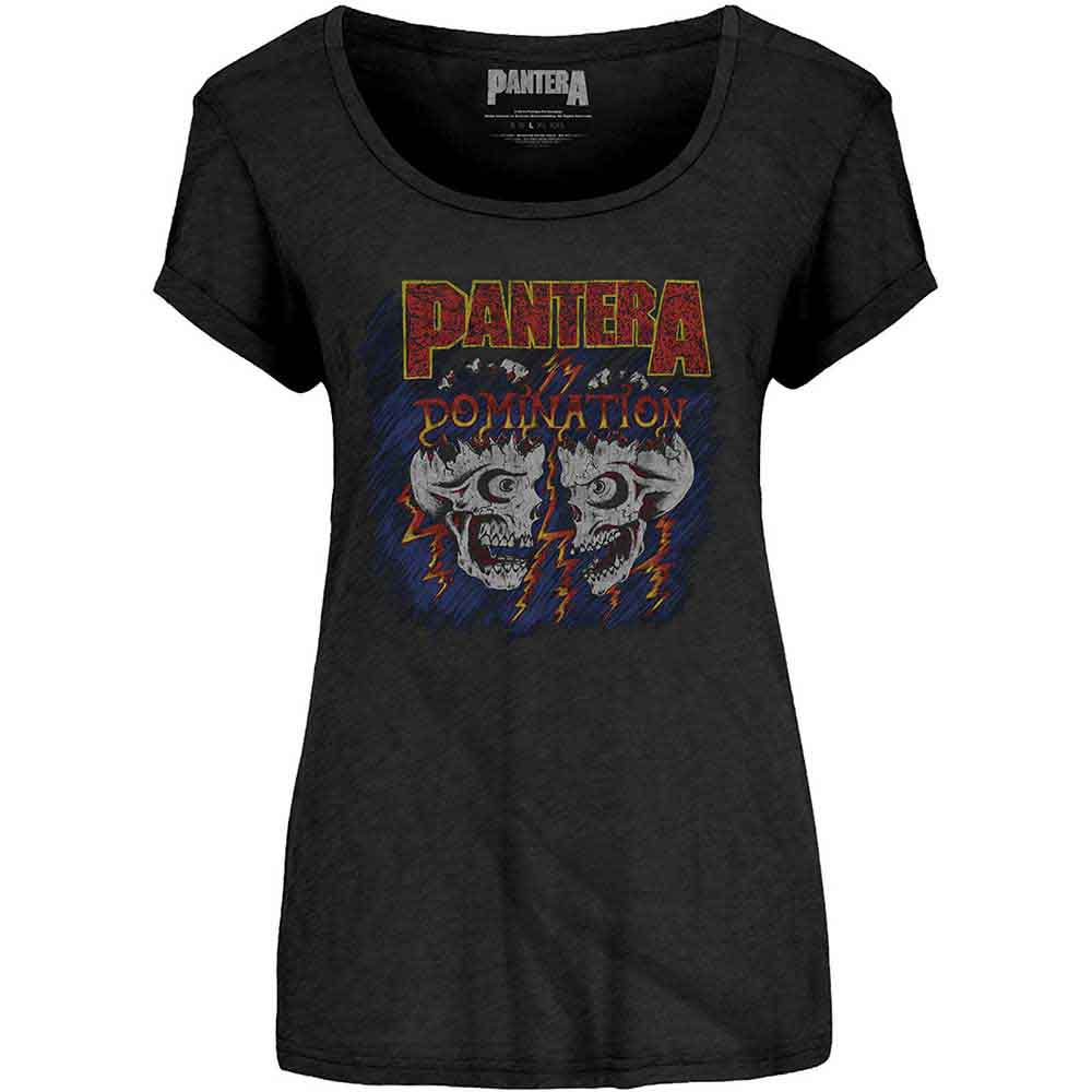 Black women's t-shirt with Pantera "Domination" album artwork graphic.