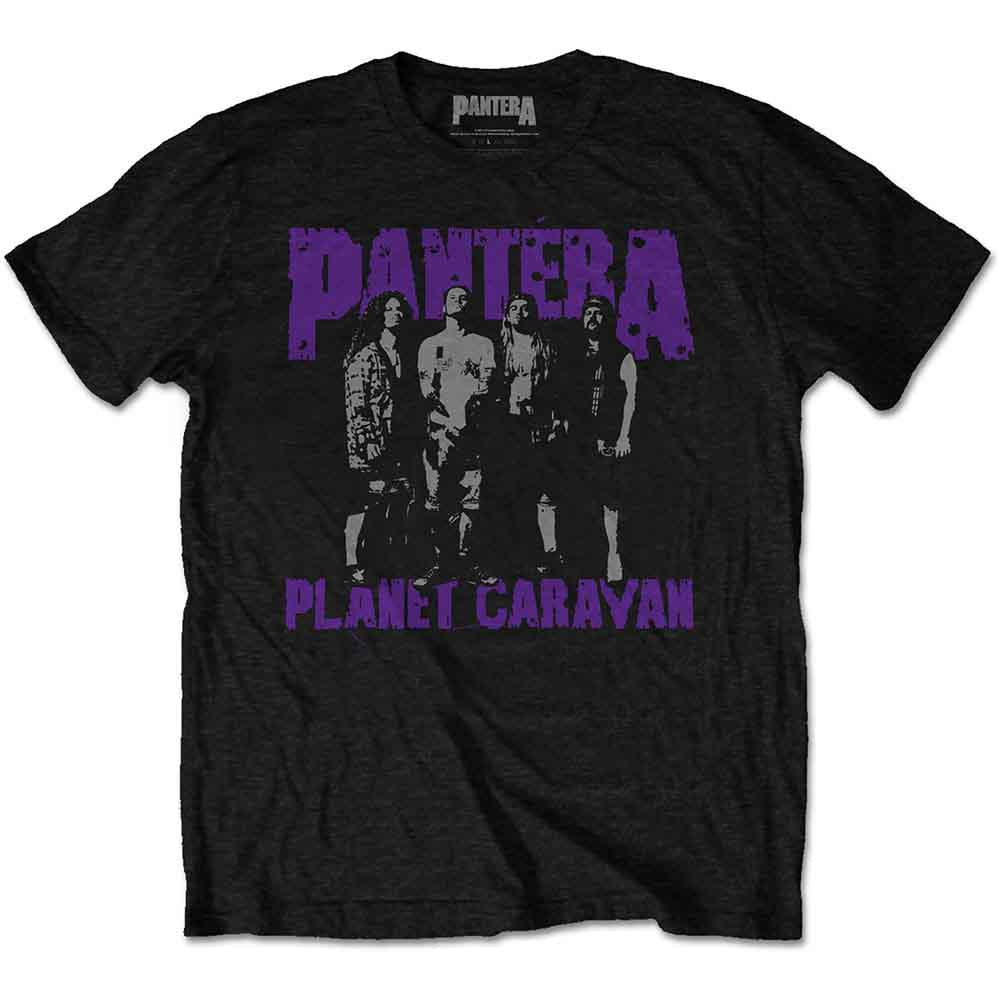 Black t-shirt with purple Pantera band image and "Planet Caravan" text.